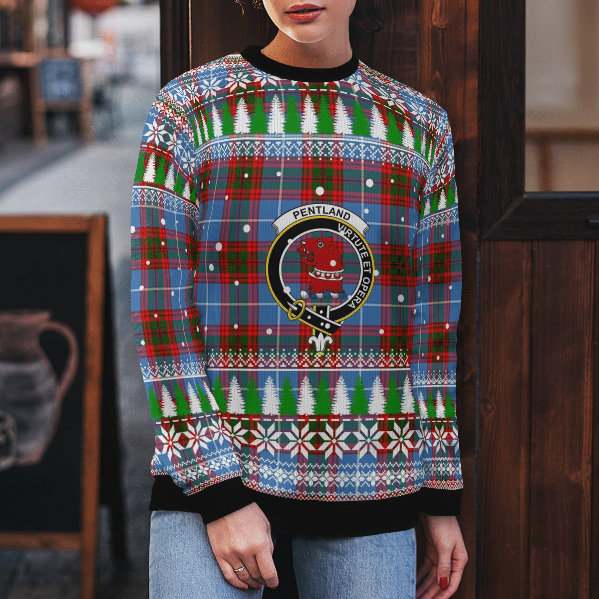 Clan Pentland (Edinburgh) Crest Tartan Christmas Ugly Sweater WN55 Pentland (Edinburgh) Crest Tartan Tartan Ugly Sweater   