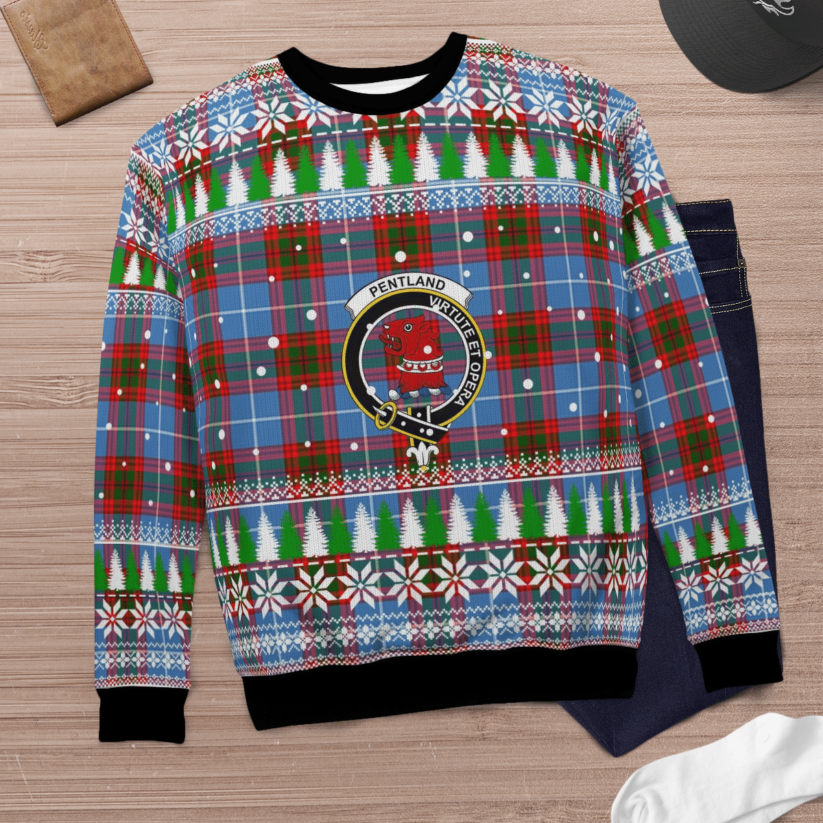 Clan Pentland (Edinburgh) Crest Tartan Christmas Ugly Sweater WN55 Pentland (Edinburgh) Crest Tartan Tartan Ugly Sweater   