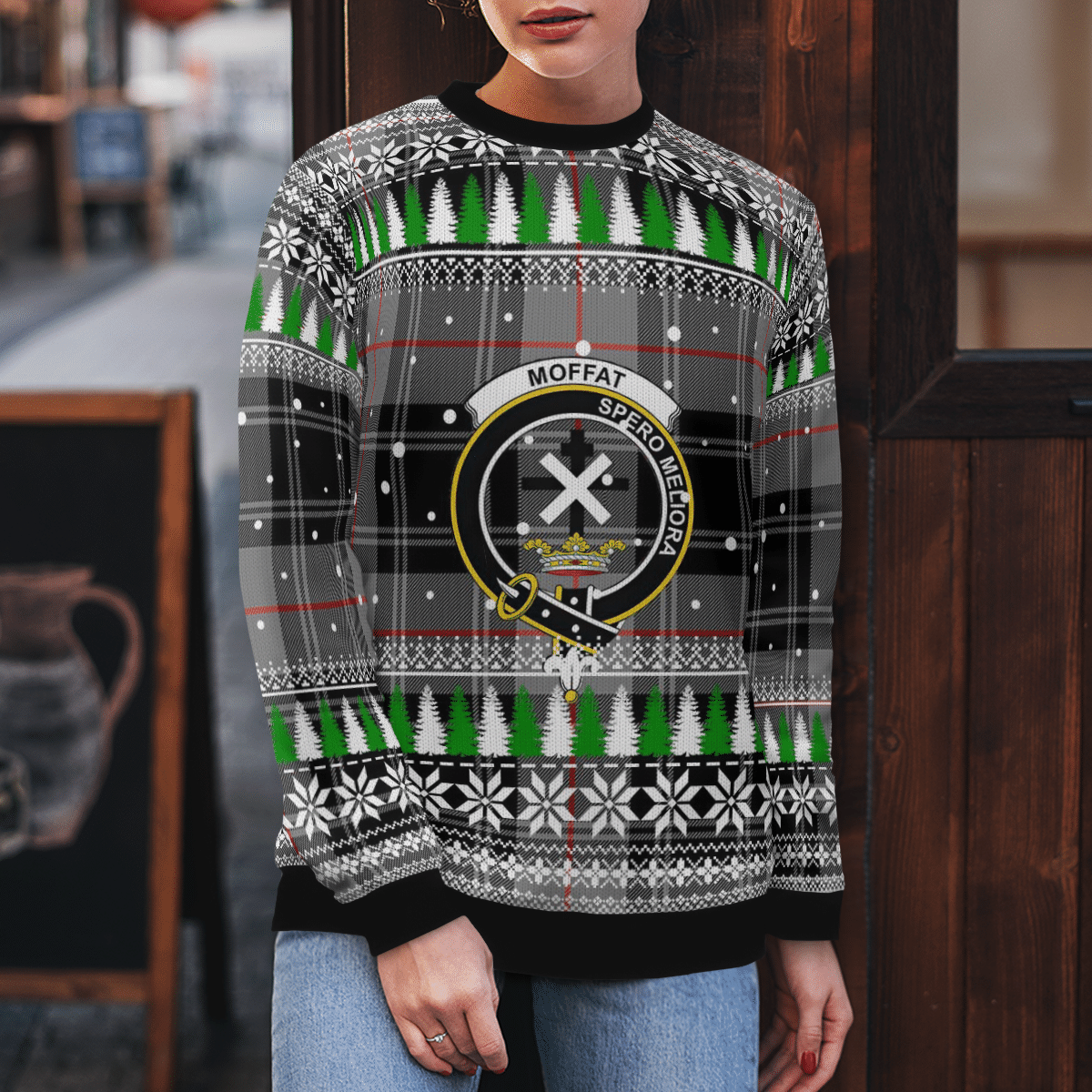 Clan Moffat Modern Crest Tartan Christmas Ugly Sweater EG54 Moffat Modern Crest Tartan Tartan Ugly Sweater   