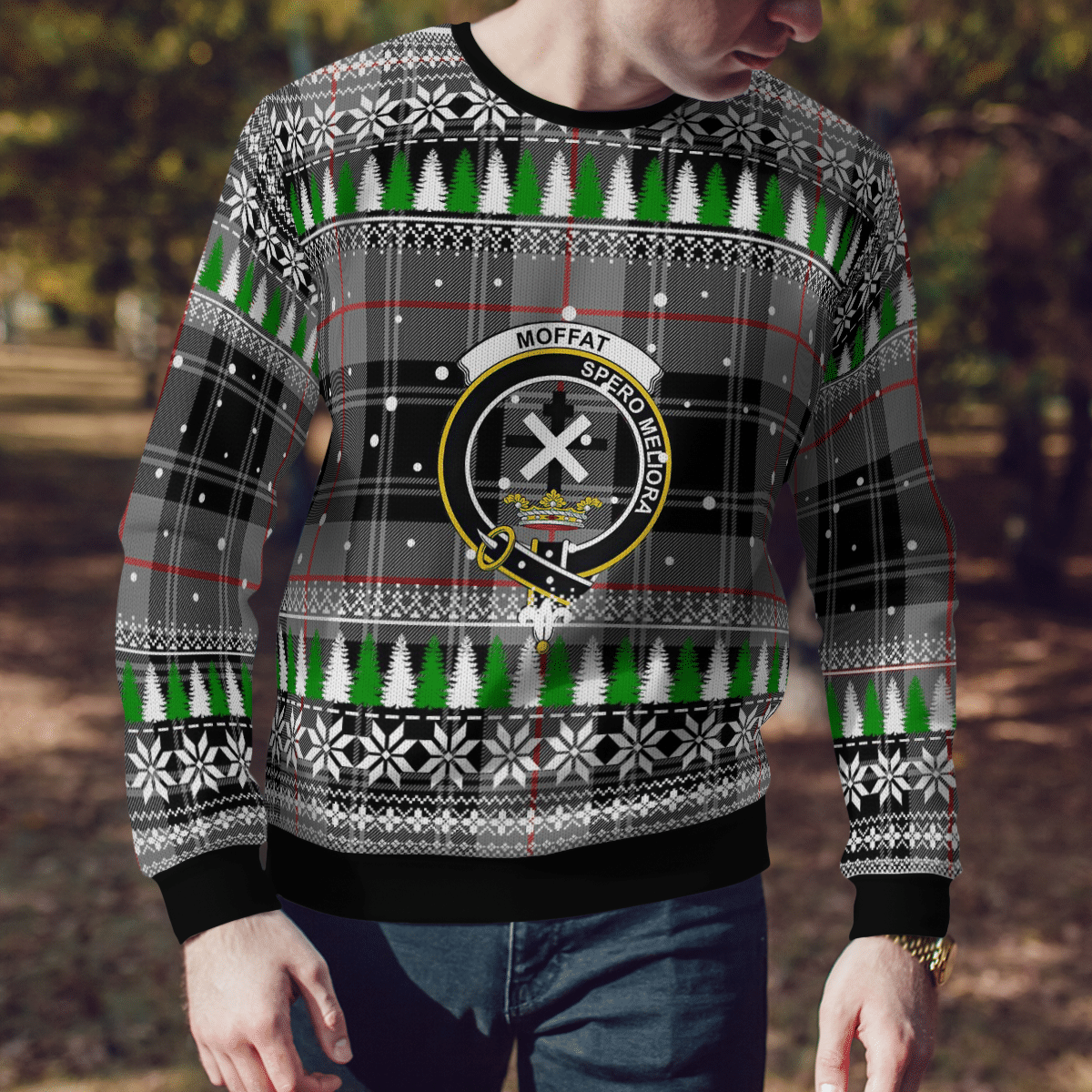 Clan Moffat Modern Crest Tartan Christmas Ugly Sweater EG54 Moffat Modern Crest Tartan Tartan Ugly Sweater   