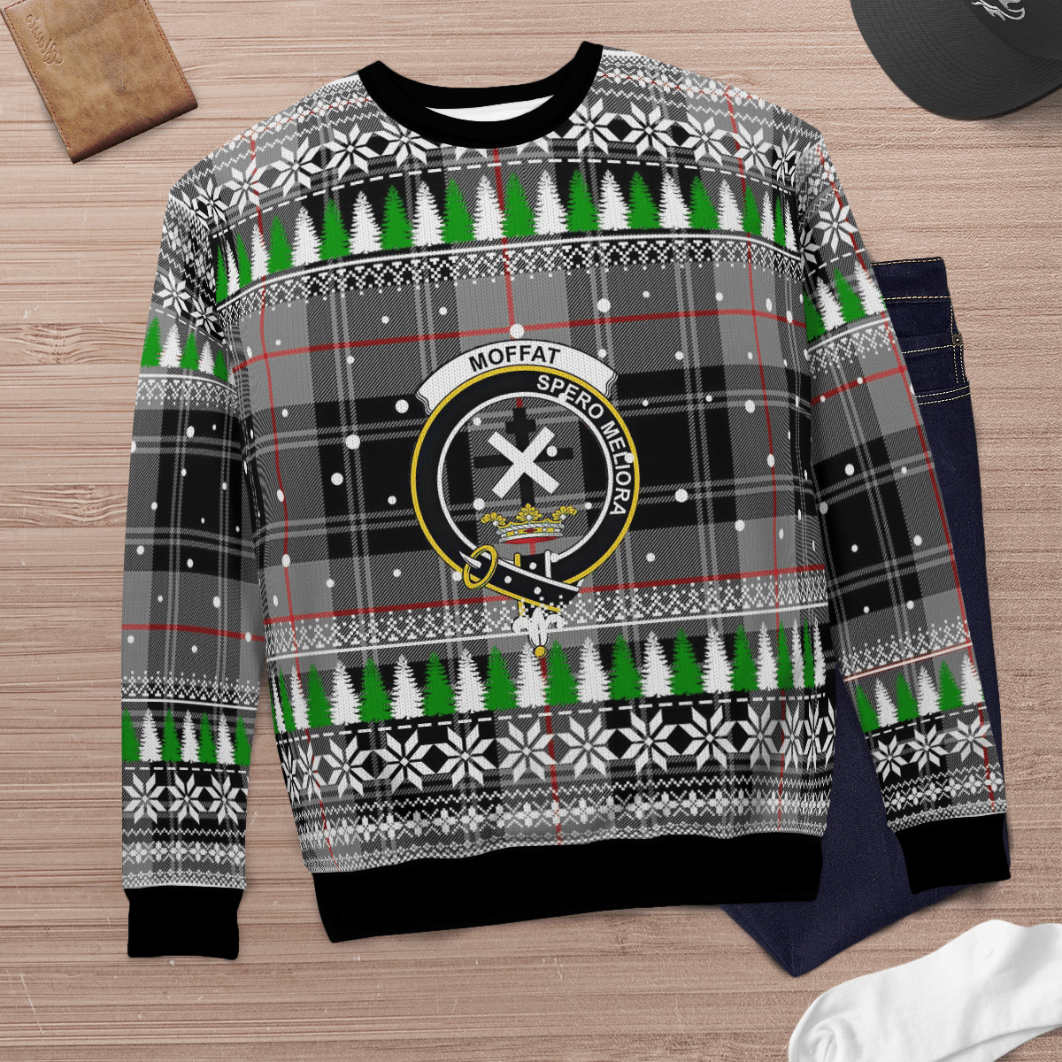 Clan Moffat Modern Crest Tartan Christmas Ugly Sweater EG54 Moffat Modern Crest Tartan Tartan Ugly Sweater   