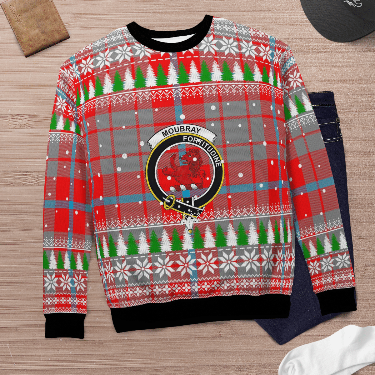 Clan Moubray Crest Tartan Christmas Ugly Sweater MG63 Moubray Crest Tartan Tartan Ugly Sweater   