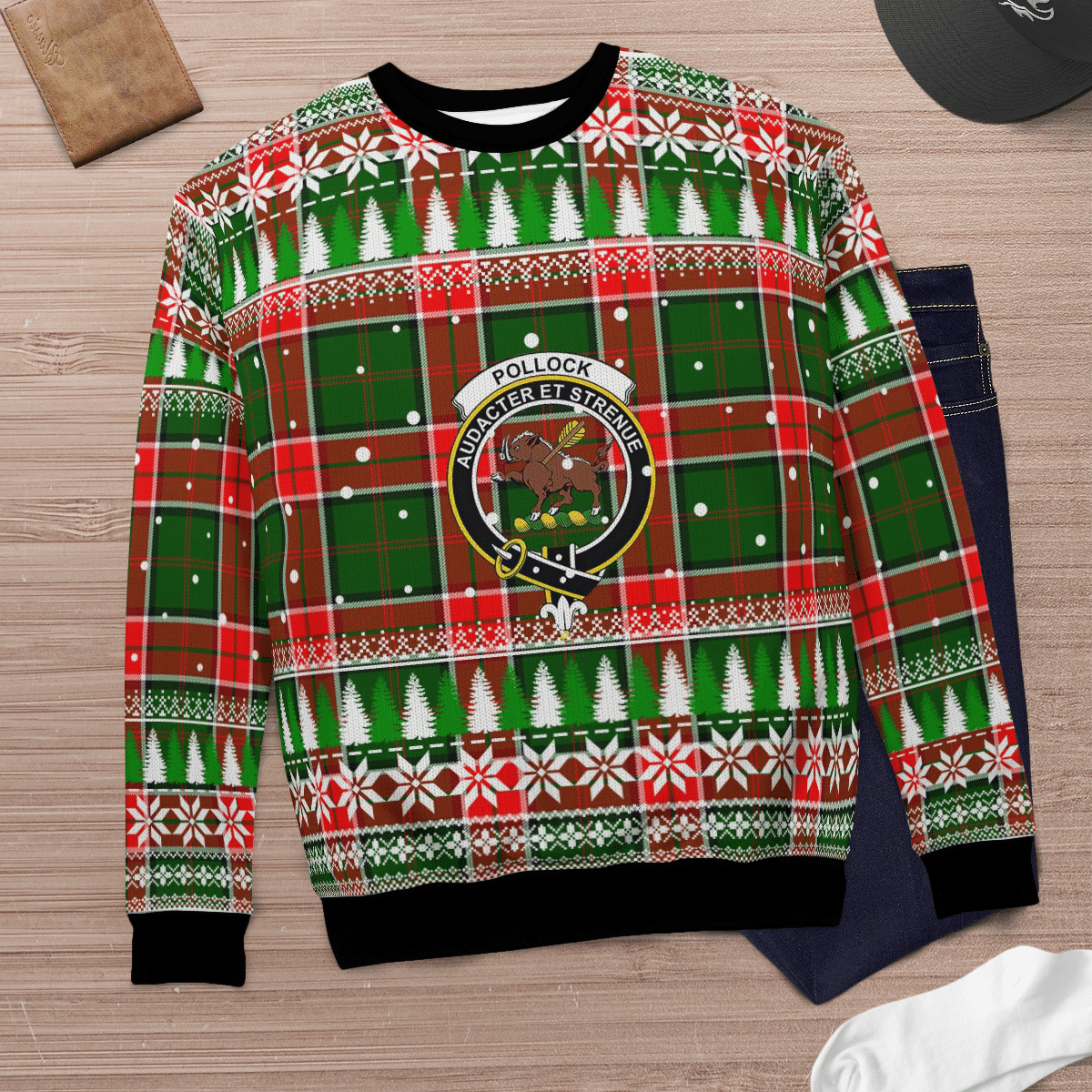 Clan Pollock Modern Crest Tartan Christmas Ugly Sweater SF67 Pollock Modern Crest Tartan Tartan Ugly Sweater   