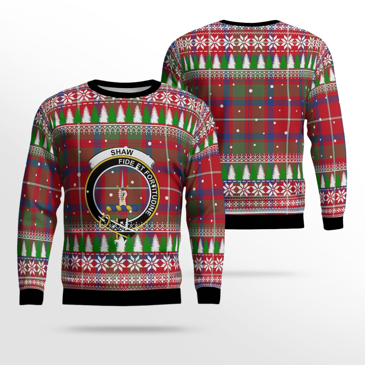 Clan Shaw Red Modern Crest Tartan Christmas Ugly Sweater OS75 Shaw Red Modern Crest Tartan Tartan Ugly Sweater   