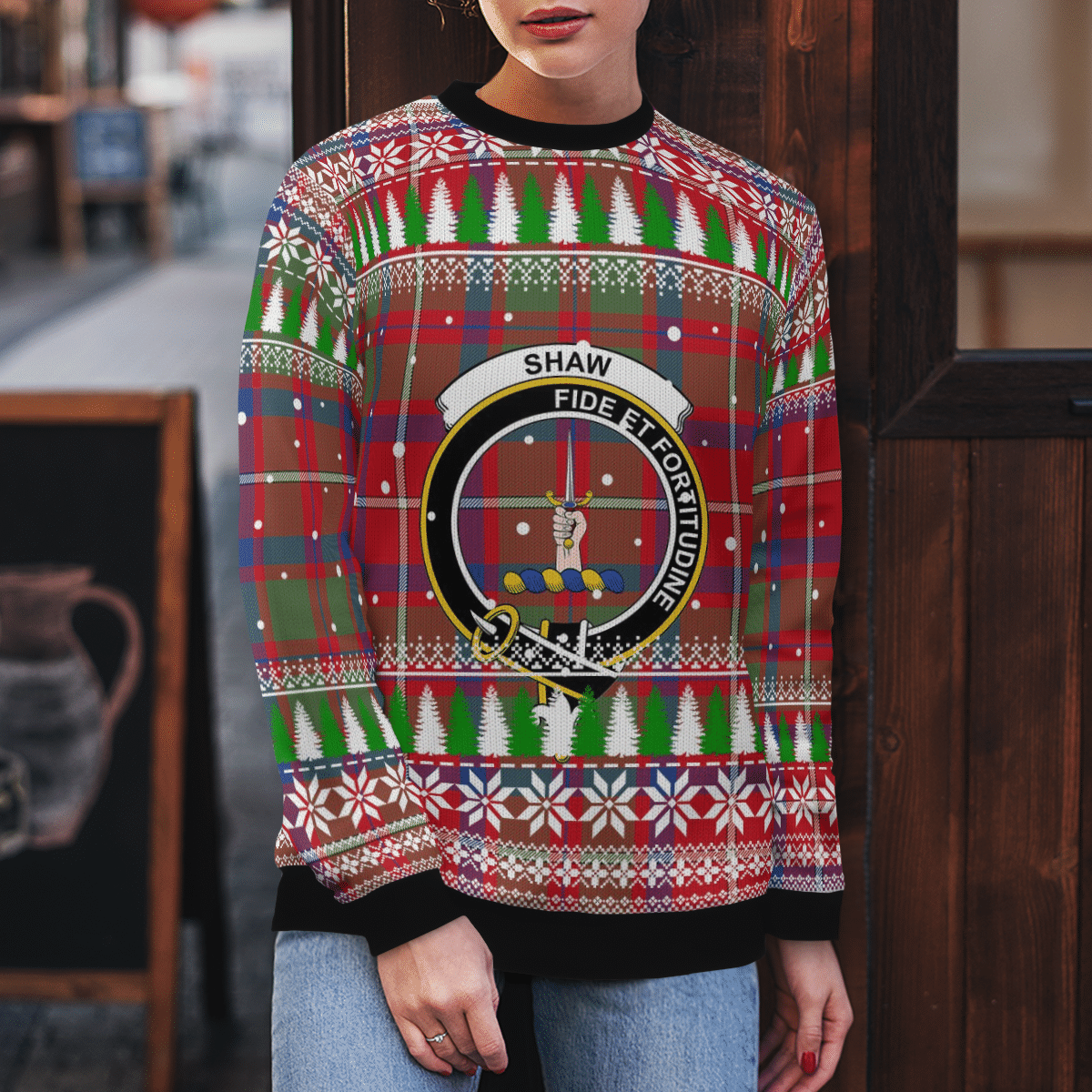 Clan Shaw Red Modern Crest Tartan Christmas Ugly Sweater OS75 Shaw Red Modern Crest Tartan Tartan Ugly Sweater   