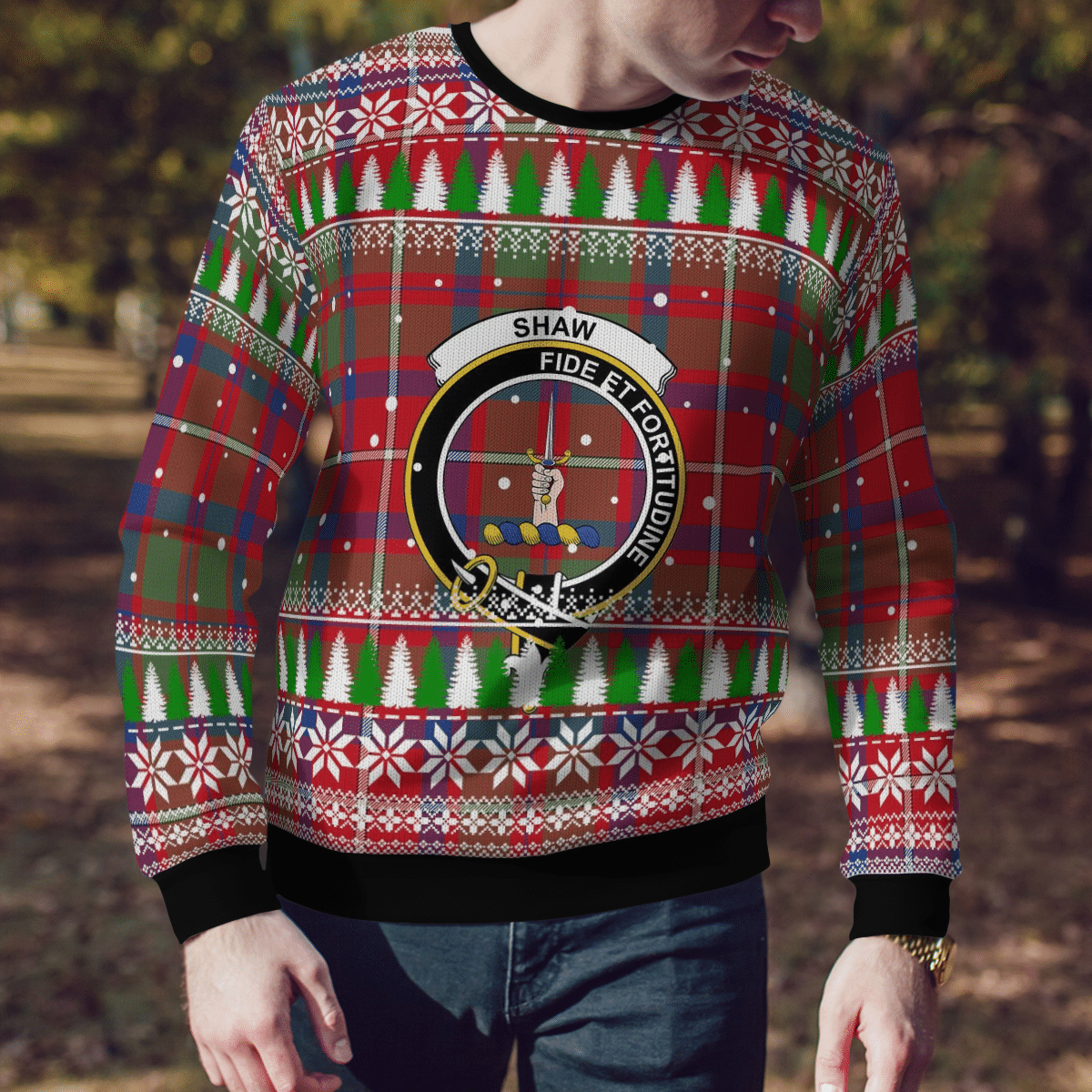 Clan Shaw Red Modern Crest Tartan Christmas Ugly Sweater OS75 Shaw Red Modern Crest Tartan Tartan Ugly Sweater   