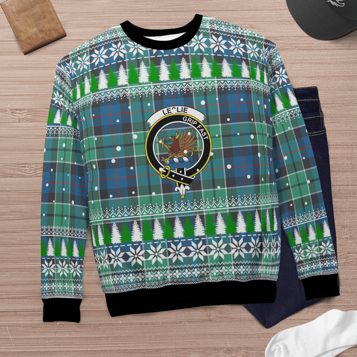 Clan Leslie Hunting Ancient Crest Tartan Christmas Ugly Sweater QG90 Leslie Hunting Ancient Crest Tartan Tartan Ugly Sweater   