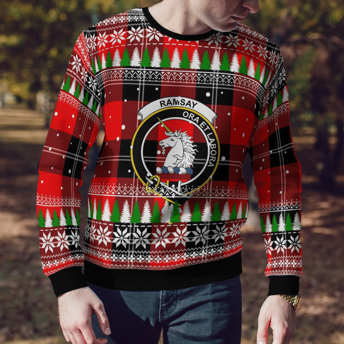 Clan Ramsay Modern Crest Tartan Christmas Ugly Sweater GG89 Ramsay Modern Crest Tartan Tartan Ugly Sweater   