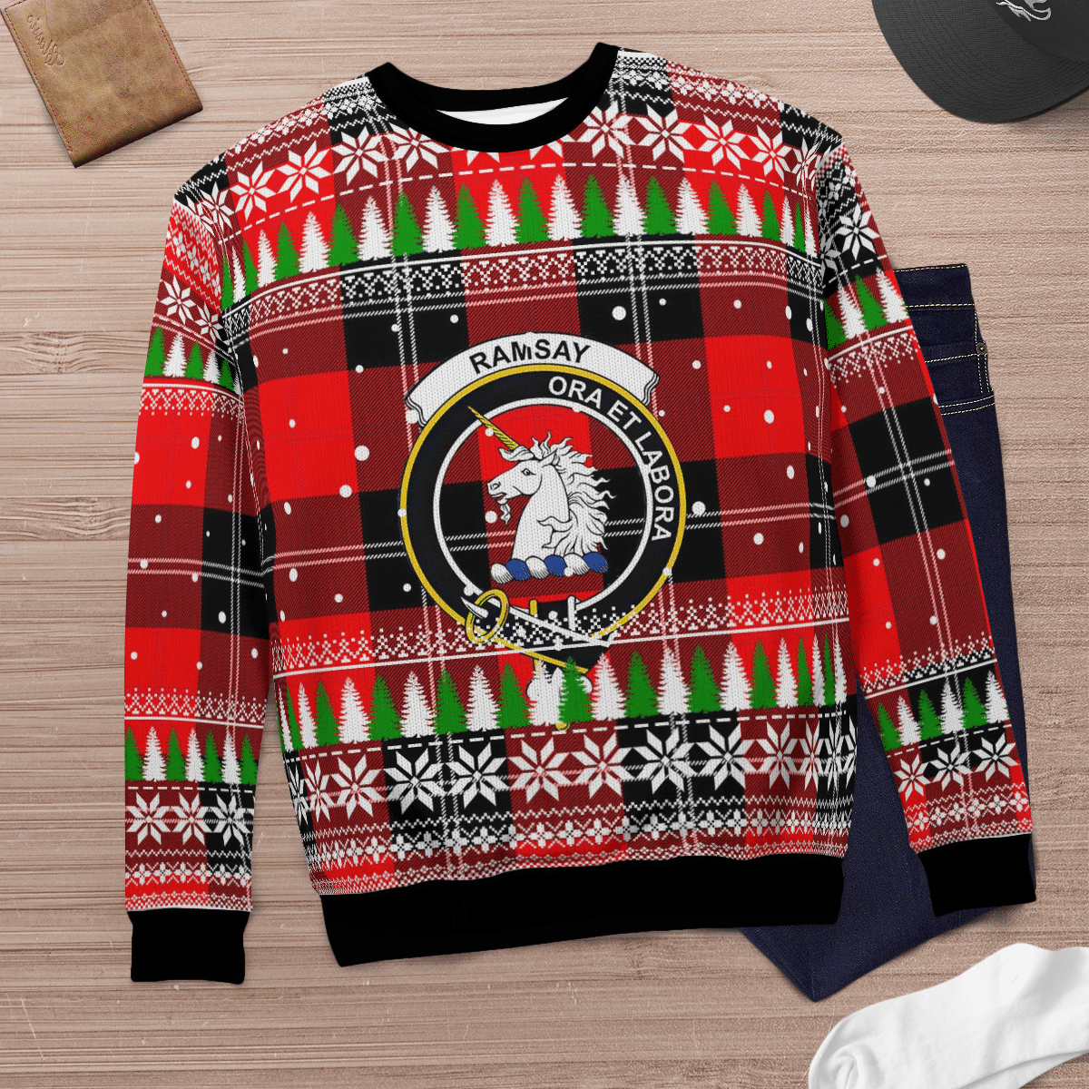 Clan Ramsay Modern Crest Tartan Christmas Ugly Sweater GG89 Ramsay Modern Crest Tartan Tartan Ugly Sweater   