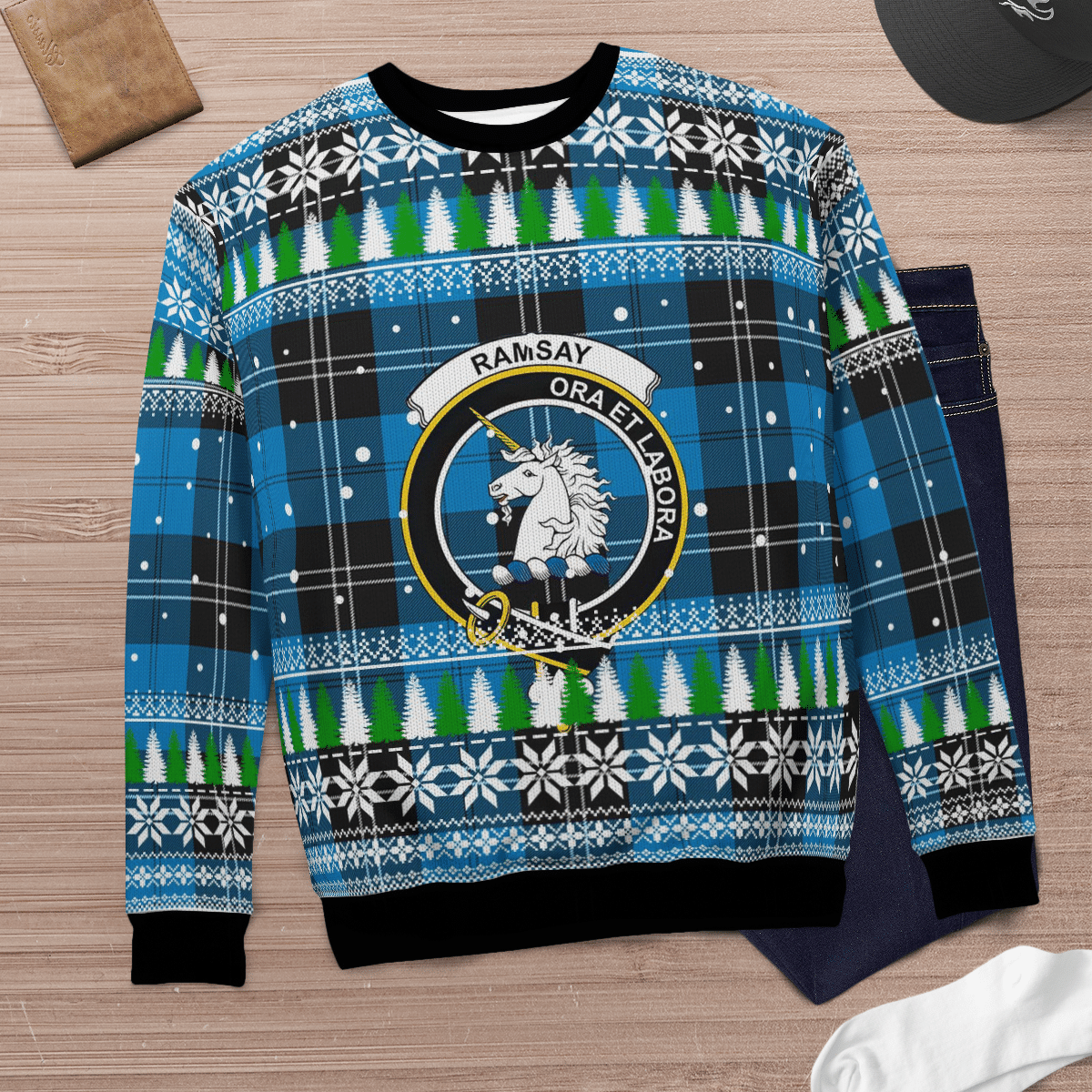 Clan Ramsay Blue Ancient Crest Tartan Christmas Ugly Sweater NS89 Ramsay Blue Ancient Crest Tartan Tartan Ugly Sweater   