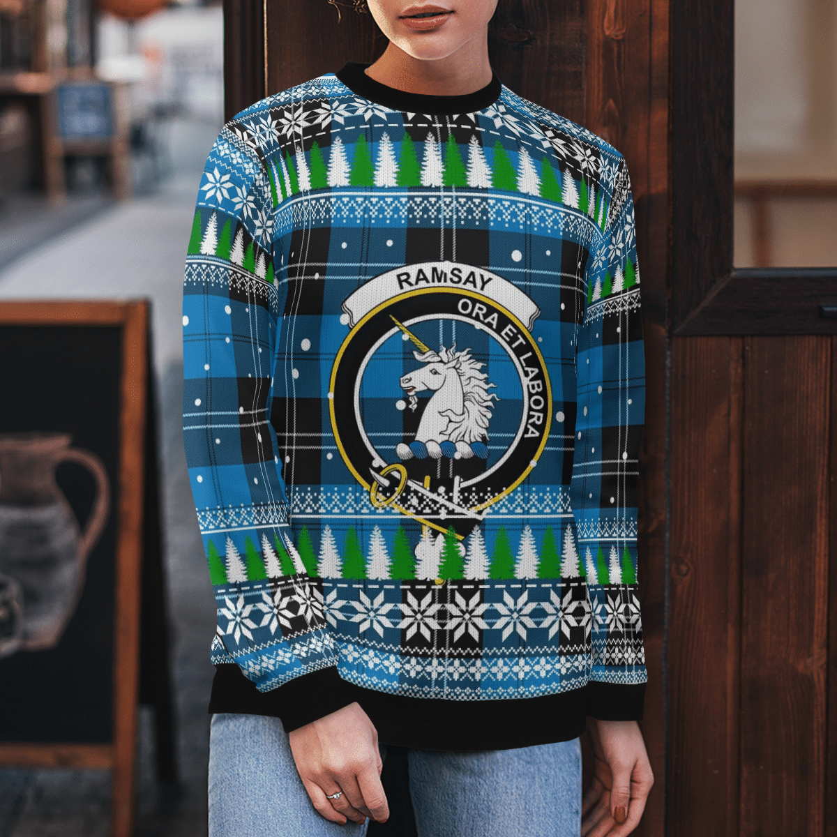 Clan Ramsay Blue Ancient Crest Tartan Christmas Ugly Sweater NS89 Ramsay Blue Ancient Crest Tartan Tartan Ugly Sweater   