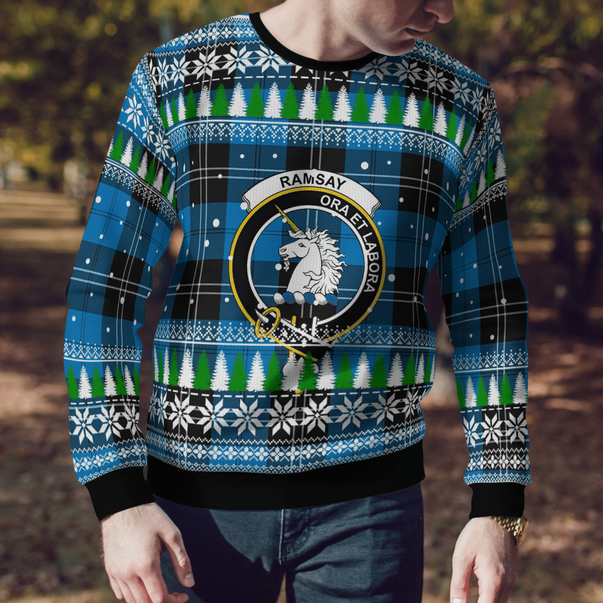 Clan Ramsay Blue Ancient Crest Tartan Christmas Ugly Sweater NS89 Ramsay Blue Ancient Crest Tartan Tartan Ugly Sweater   