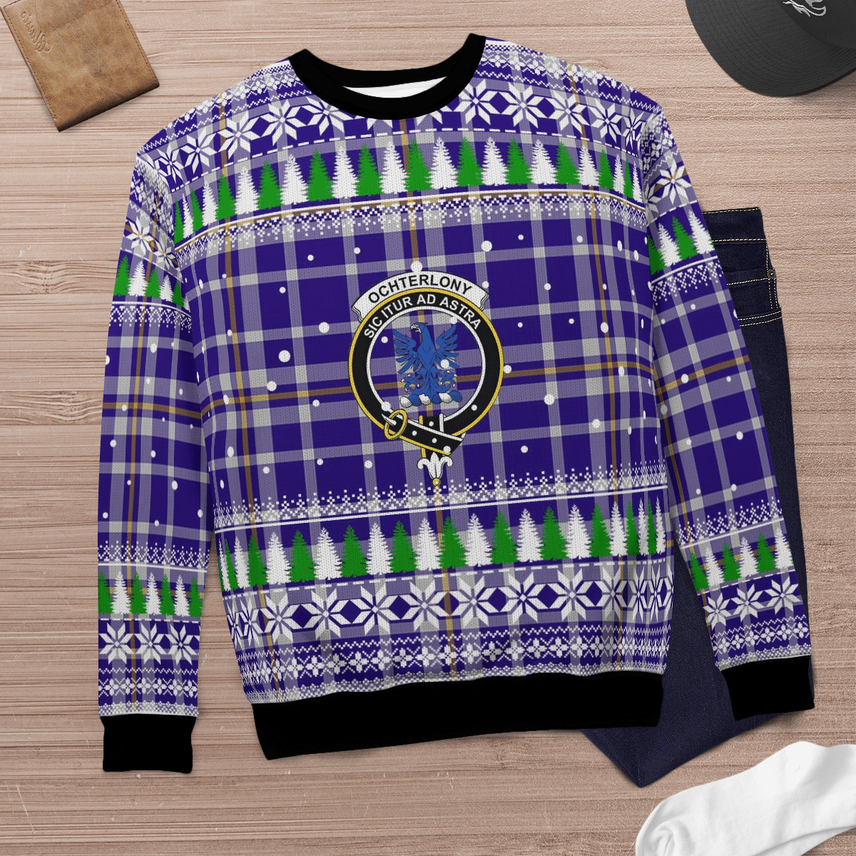 Clan Ochterlony Crest Tartan Christmas Ugly Sweater ZX23 Ochterlony Crest Tartan Tartan Ugly Sweater   