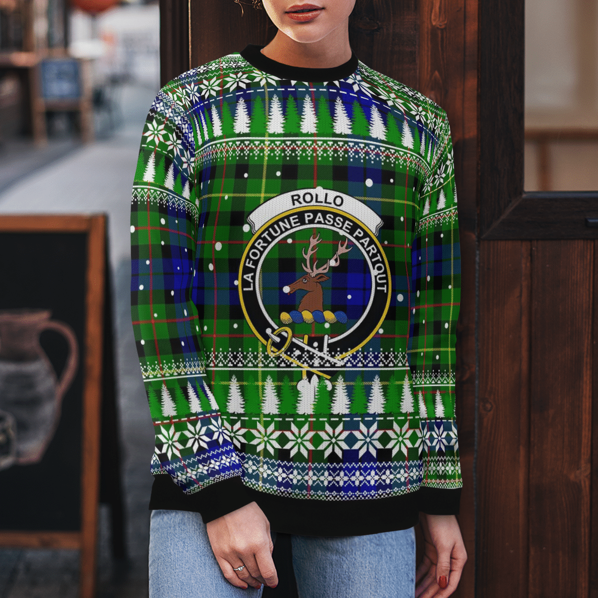 Clan Rollo Crest Tartan Christmas Ugly Sweater OP98 Rollo Crest Tartan Tartan Ugly Sweater   