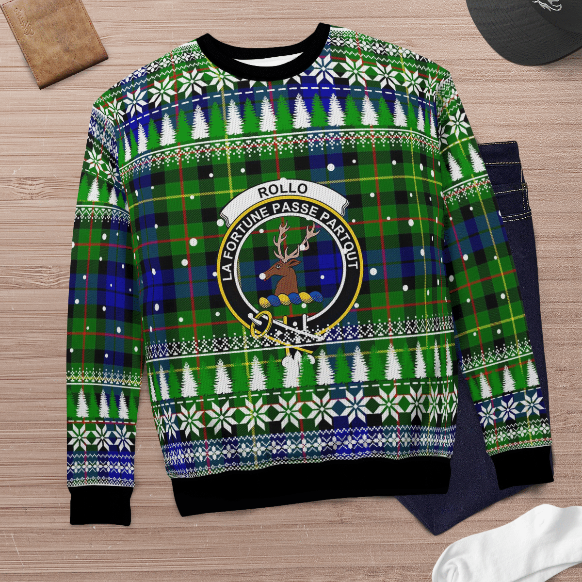 Clan Rollo Crest Tartan Christmas Ugly Sweater OP98 Rollo Crest Tartan Tartan Ugly Sweater   