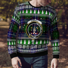 Clan Russell Modern Crest Tartan Christmas Ugly Sweater GK18 Russell Modern Crest Tartan Tartan Ugly Sweater   