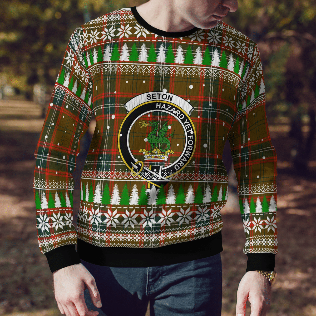 Clan Seton Hunting Modern Crest Tartan Christmas Ugly Sweater NU21 Seton Hunting Modern Crest Tartan Tartan Ugly Sweater   