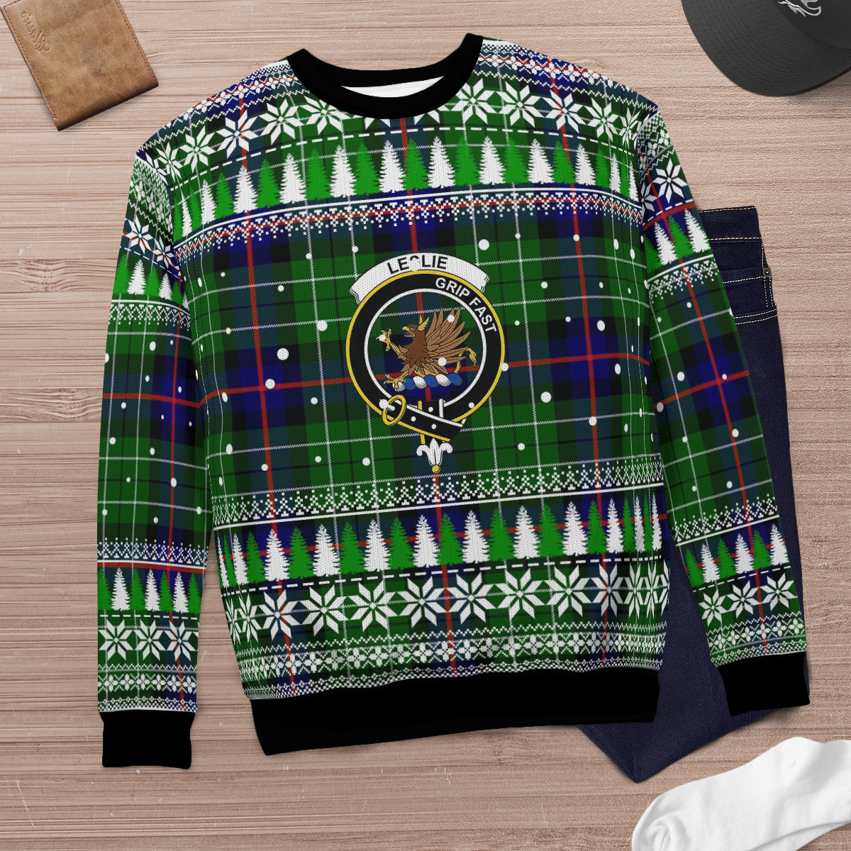 Clan Leslie Hunting Crest Tartan Christmas Ugly Sweater BO86 Leslie Hunting Crest Tartan Tartan Ugly Sweater   