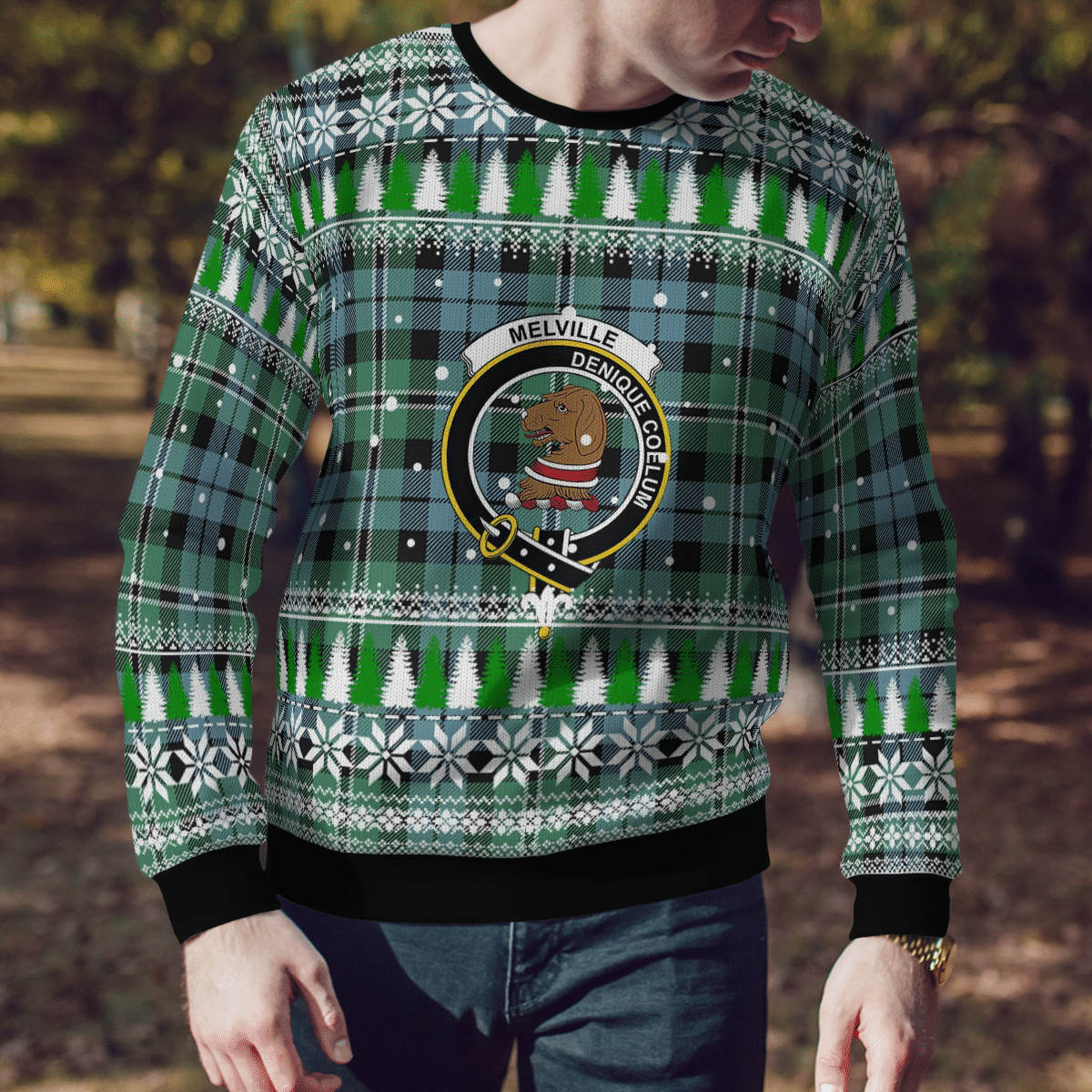 Clan Melville Crest Tartan Christmas Ugly Sweater NC97 Melville Crest Tartan Tartan Ugly Sweater   