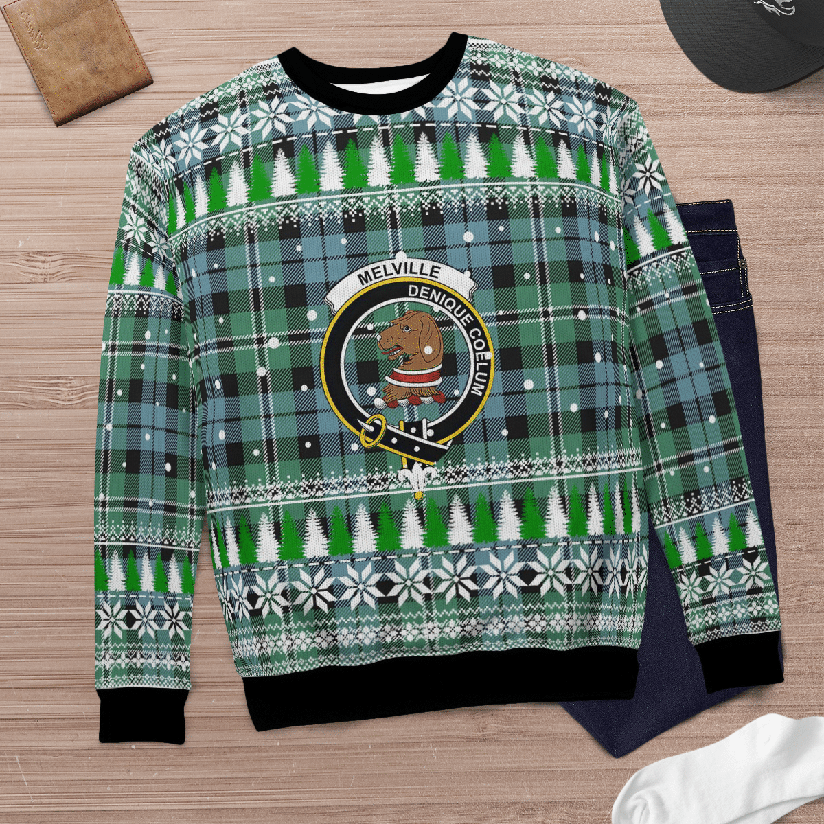 Clan Melville Crest Tartan Christmas Ugly Sweater NC97 Melville Crest Tartan Tartan Ugly Sweater   