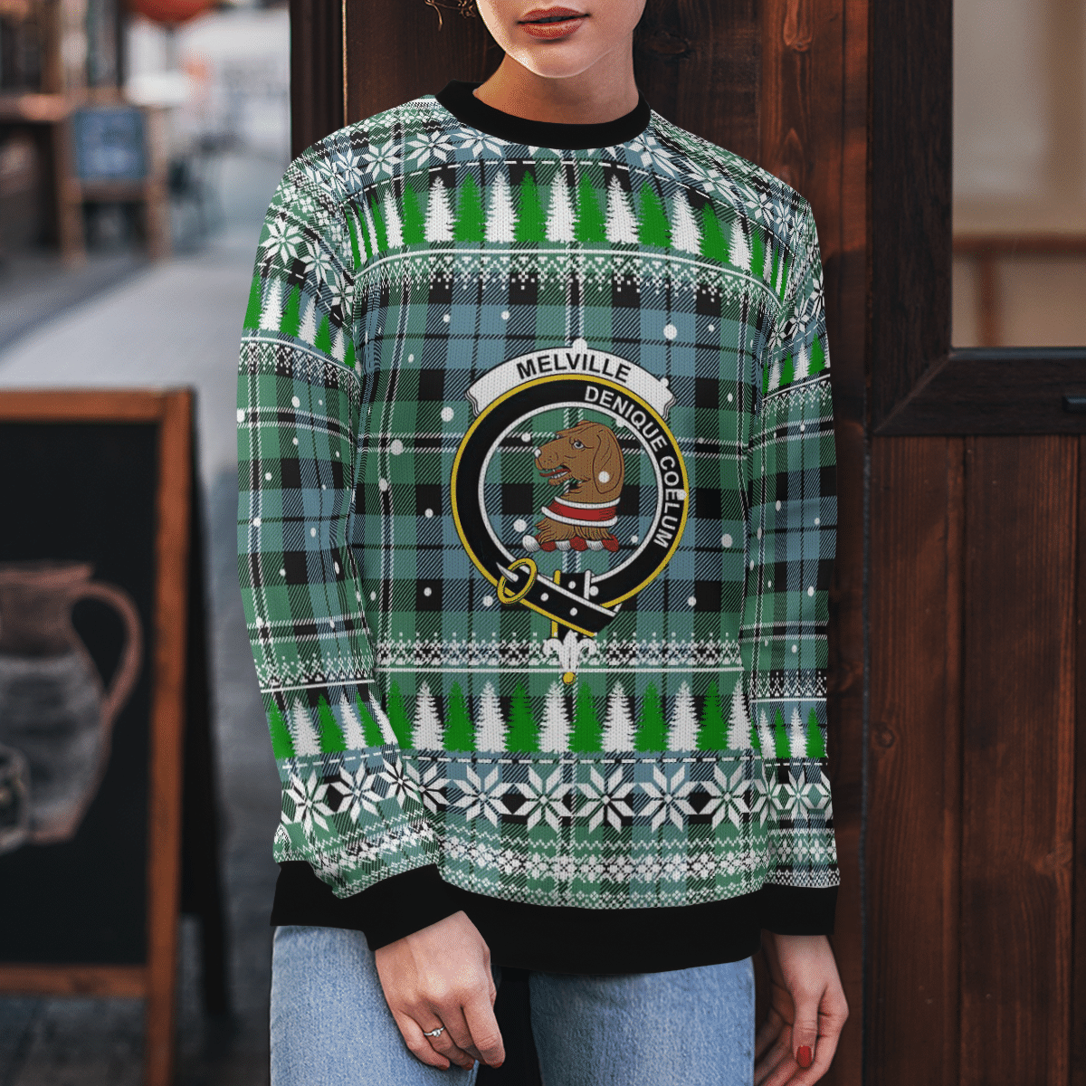 Clan Melville Crest Tartan Christmas Ugly Sweater NC97 Melville Crest Tartan Tartan Ugly Sweater   