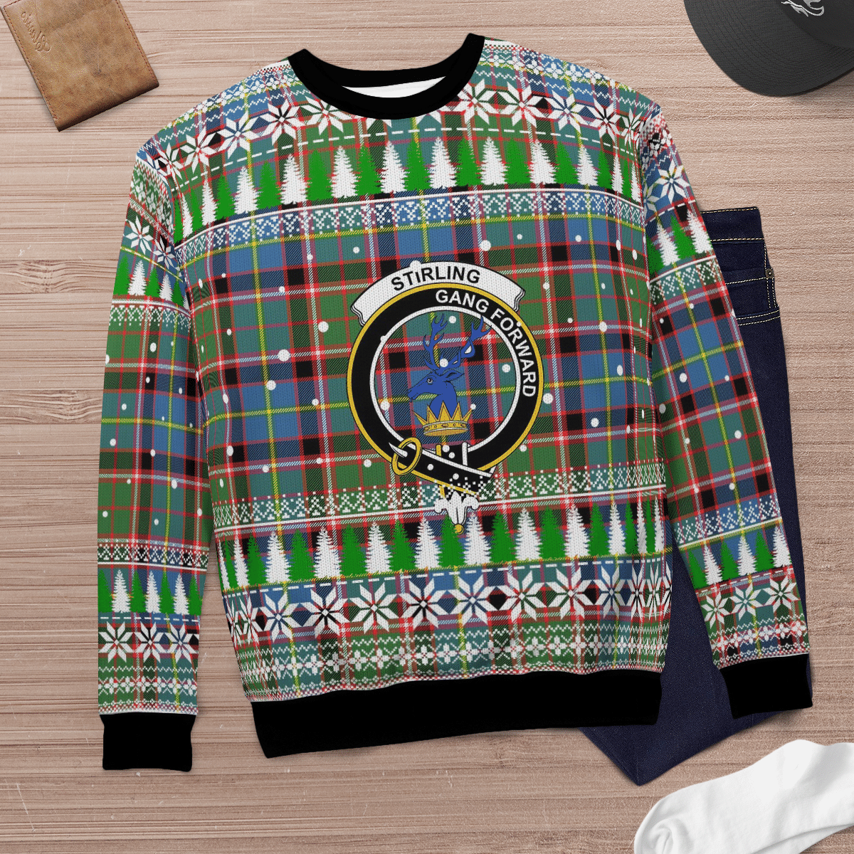 Clan Stirling (of Cadder-Present Chief) Crest Tartan Christmas Ugly Sweater TK96 Stirling (of Cadder-Present Chief) Crest Tartan Tartan Ugly Sweater   