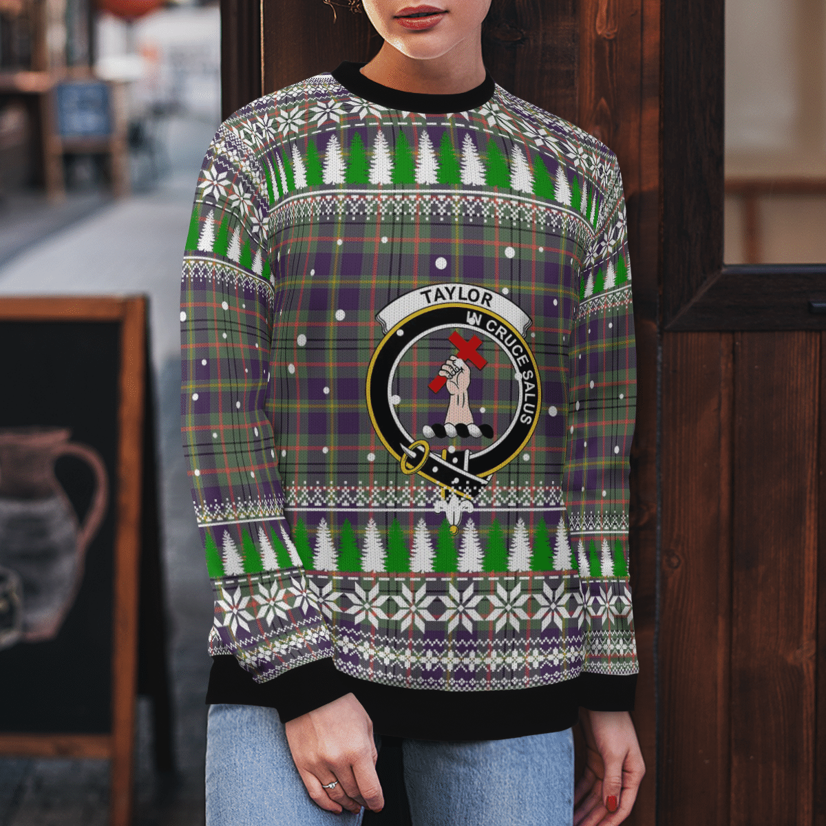 Clan Taylor Weathered Crest Tartan Christmas Ugly Sweater KP12 Taylor Weathered Crest Tartan Tartan Ugly Sweater   