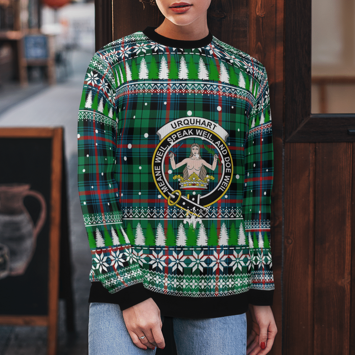 Clan Urquhart Broad Red Ancient Crest Tartan Christmas Ugly Sweater PN52 Urquhart Broad Red Ancient Crest Tartan Tartan Ugly Sweater   