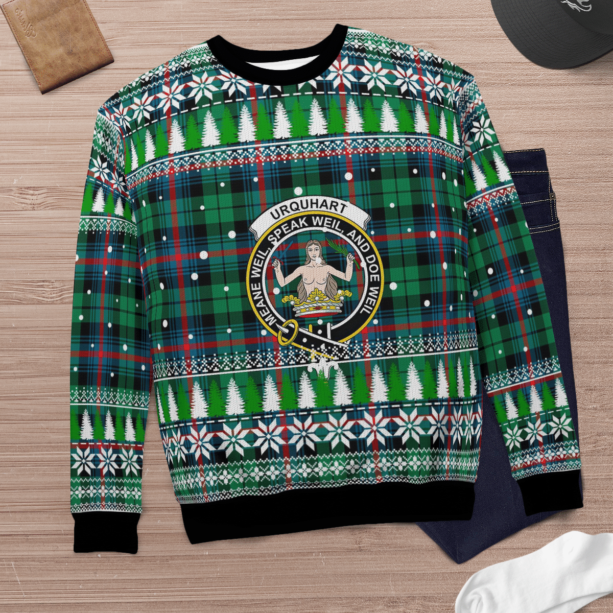 Clan Urquhart Broad Red Ancient Crest Tartan Christmas Ugly Sweater PN52 Urquhart Broad Red Ancient Crest Tartan Tartan Ugly Sweater   