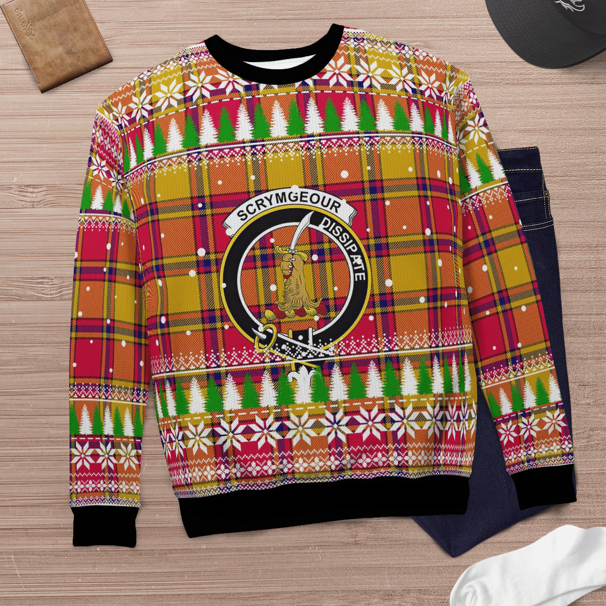 Clan Scrymgeour Crest Tartan Christmas Ugly Sweater IS98 Scrymgeour Crest Tartan Tartan Ugly Sweater   