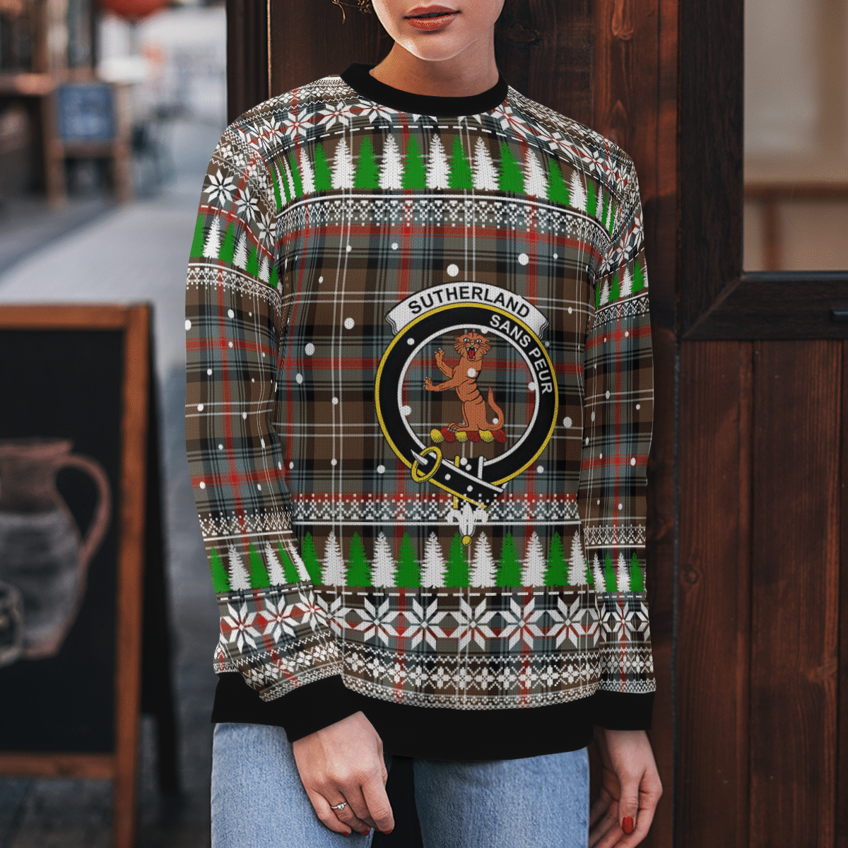 Clan Sutherland Weathered Crest Tartan Christmas Ugly Sweater GD42 Sutherland Weathered Crest Tartan Tartan Ugly Sweater   