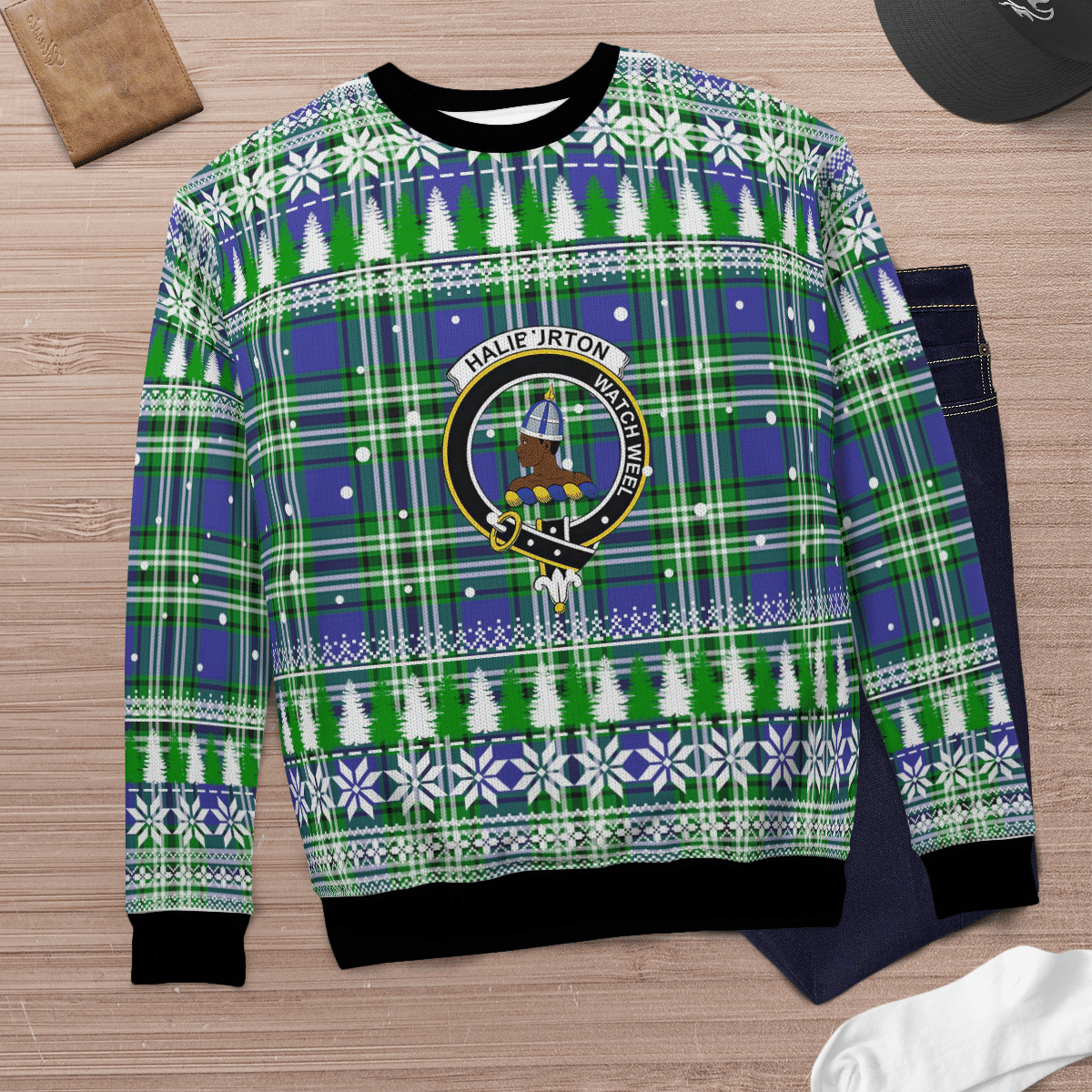 Clan Haliburton Crest Tartan Christmas Ugly Sweater ST52 Haliburton Crest Tartan Tartan Ugly Sweater   