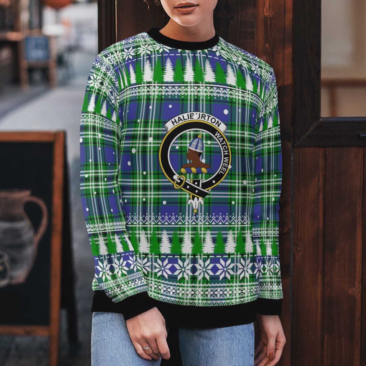 Clan Haliburton Crest Tartan Christmas Ugly Sweater ST52 Haliburton Crest Tartan Tartan Ugly Sweater   