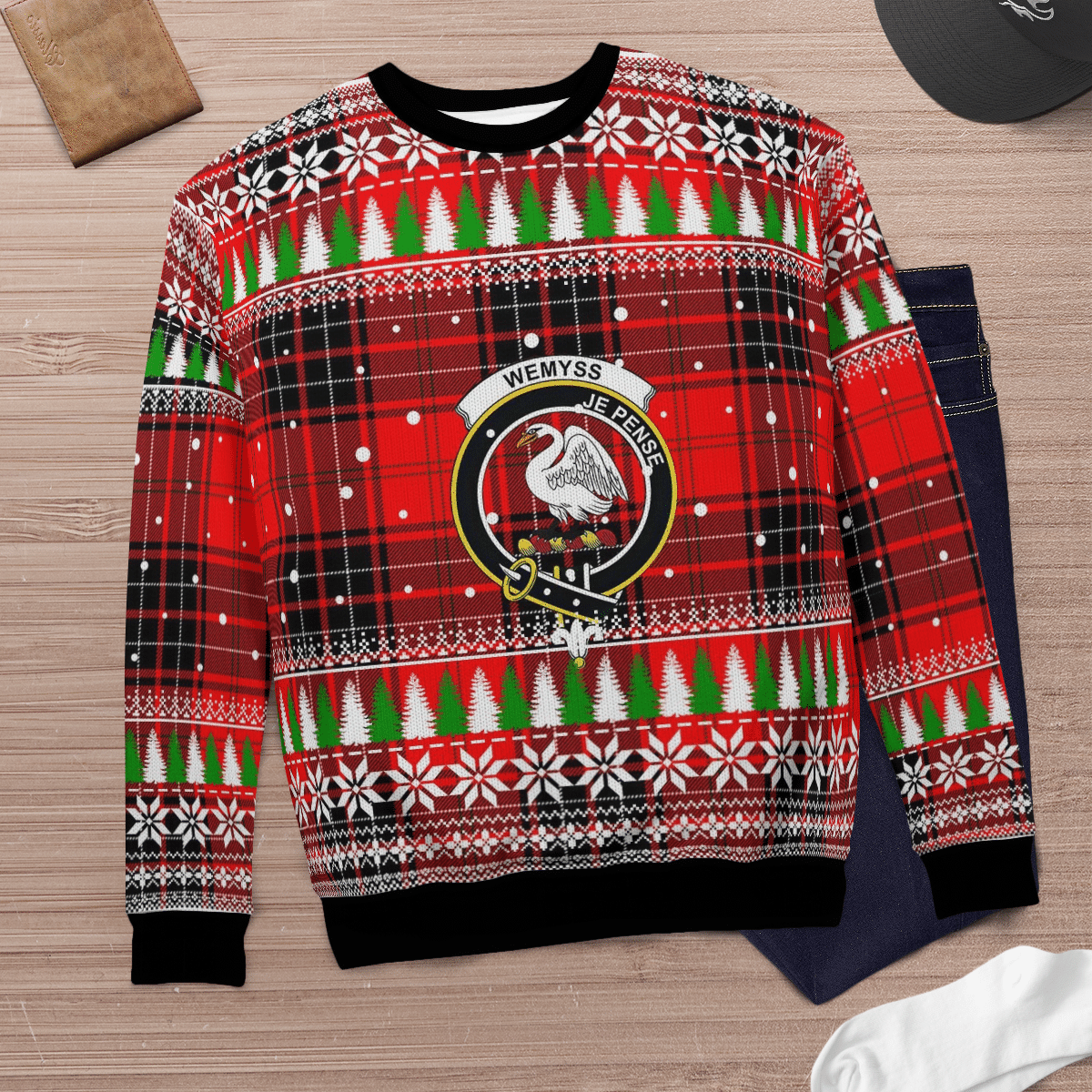 Clan Wemyss Modern Crest Tartan Christmas Ugly Sweater LE63 Wemyss Modern Crest Tartan Tartan Ugly Sweater   