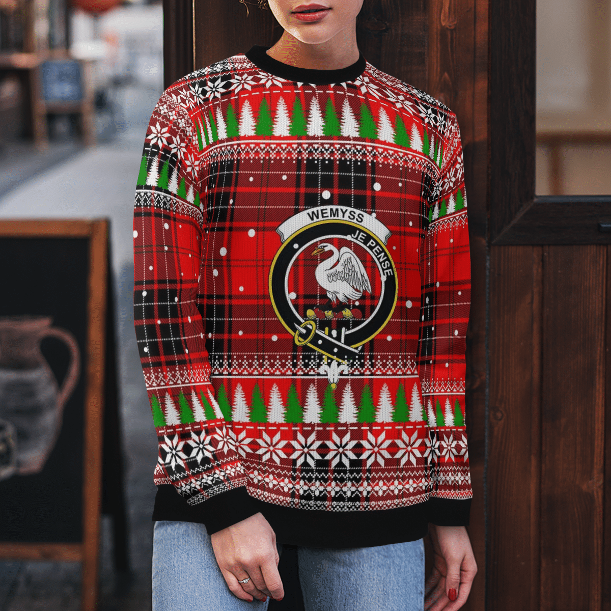 Clan Wemyss Modern Crest Tartan Christmas Ugly Sweater LE63 Wemyss Modern Crest Tartan Tartan Ugly Sweater   