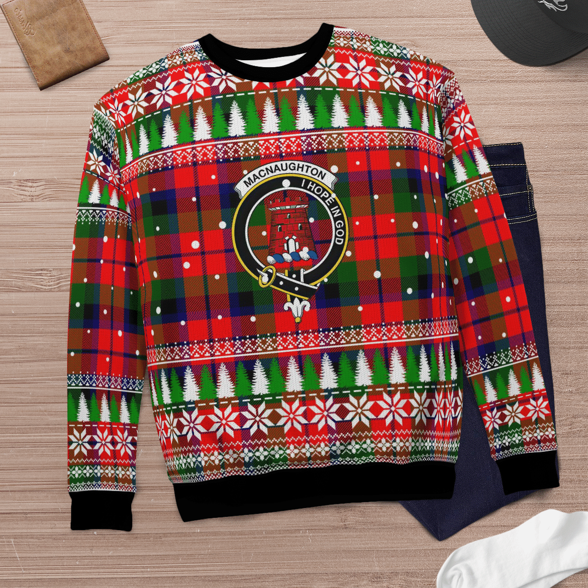 Clan MacNaughton Modern Crest Tartan Christmas Ugly Sweater XT40 MacNaughton Modern Crest Tartan Tartan Ugly Sweater   