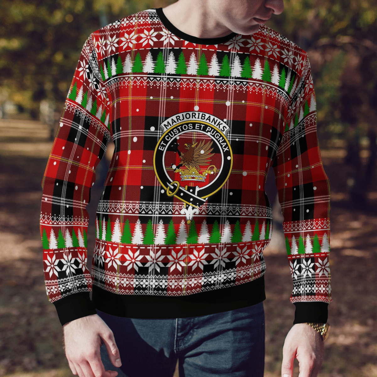 Clan Marjoribanks Crest Tartan Christmas Ugly Sweater GP78 Marjoribanks Crest Tartan Tartan Ugly Sweater   