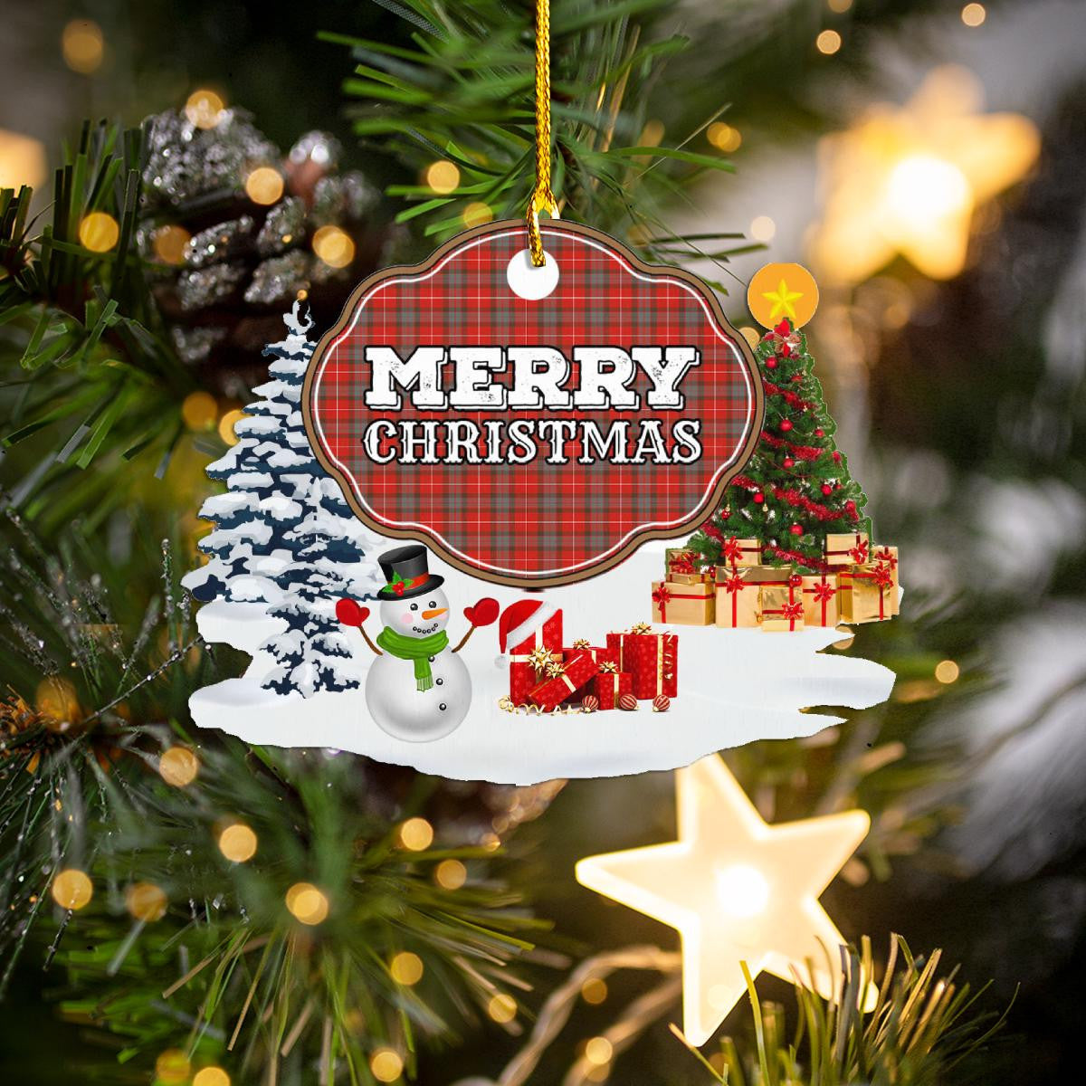 Clan Fraser Weathered "Merry Christmas" Tartan Acrylic Ornament LO88 Fraser Weathered Tartan Tartan Christmas   