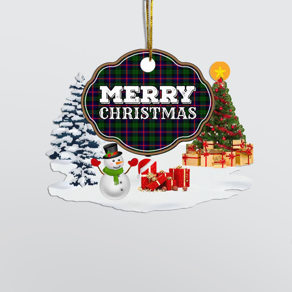 Clan Urquhart Modern "Merry Christmas" Tartan Acrylic Ornament RR32 Urquhart Modern Tartan Tartan Christmas   