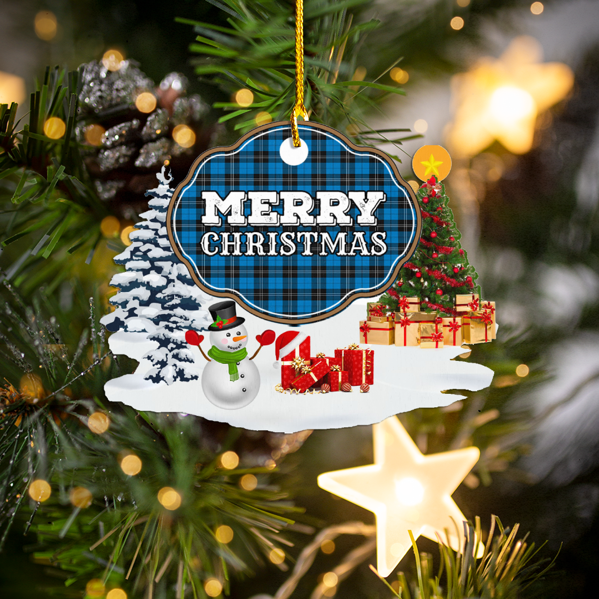 Clan Ramsay Blue Ancient "Merry Christmas" Tartan Acrylic Ornament OM77 Ramsay Blue Ancient Tartan Tartan Christmas   