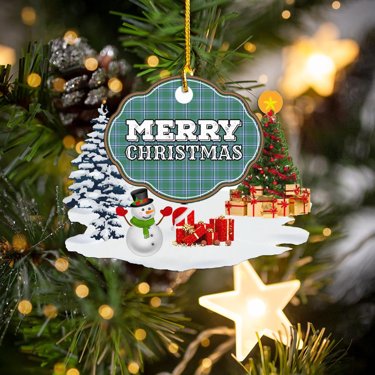 Clan Irvine "Merry Christmas" Tartan Acrylic Ornament RU23 Irvine Tartan Tartan Christmas   