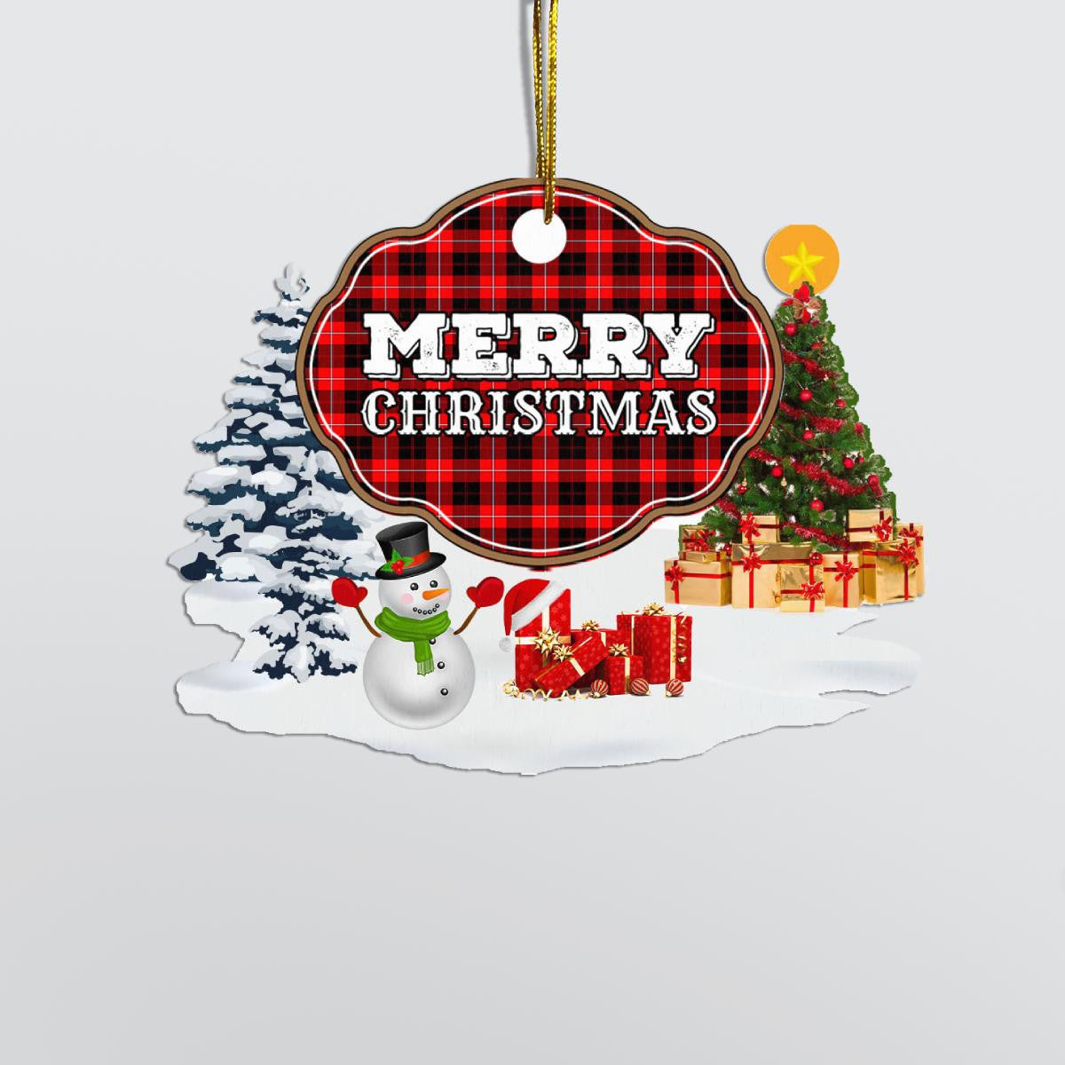 Clan Cunningham Modern "Merry Christmas" Tartan Acrylic Ornament OQ20 Cunningham Modern Tartan Tartan Christmas   