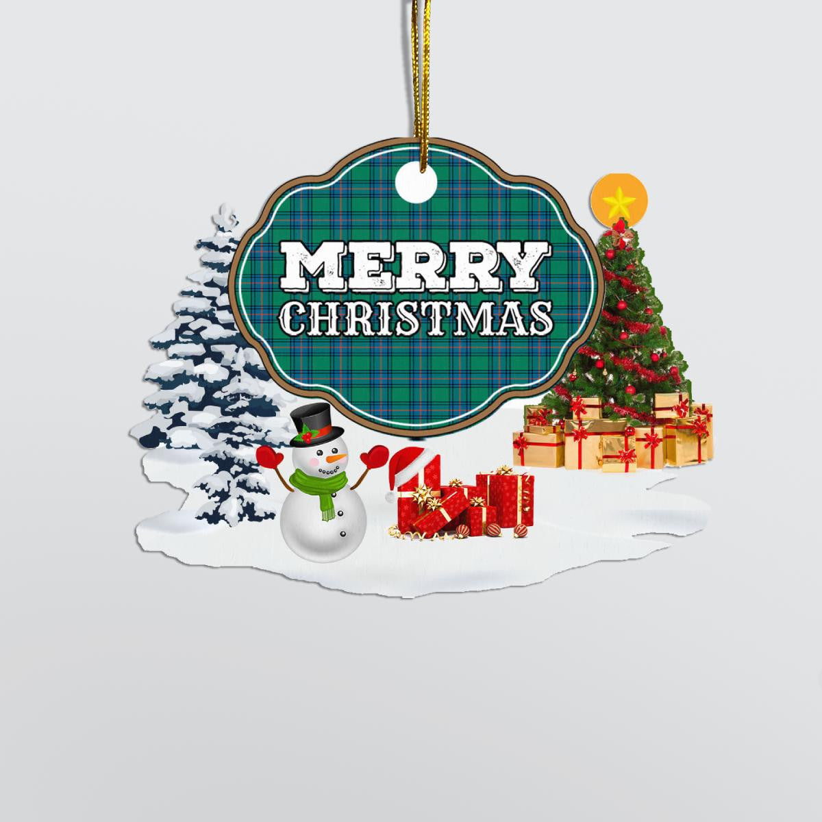 Clan Shaw Ancient "Merry Christmas" Tartan Acrylic Ornament NJ71 Shaw Ancient Tartan Tartan Christmas   