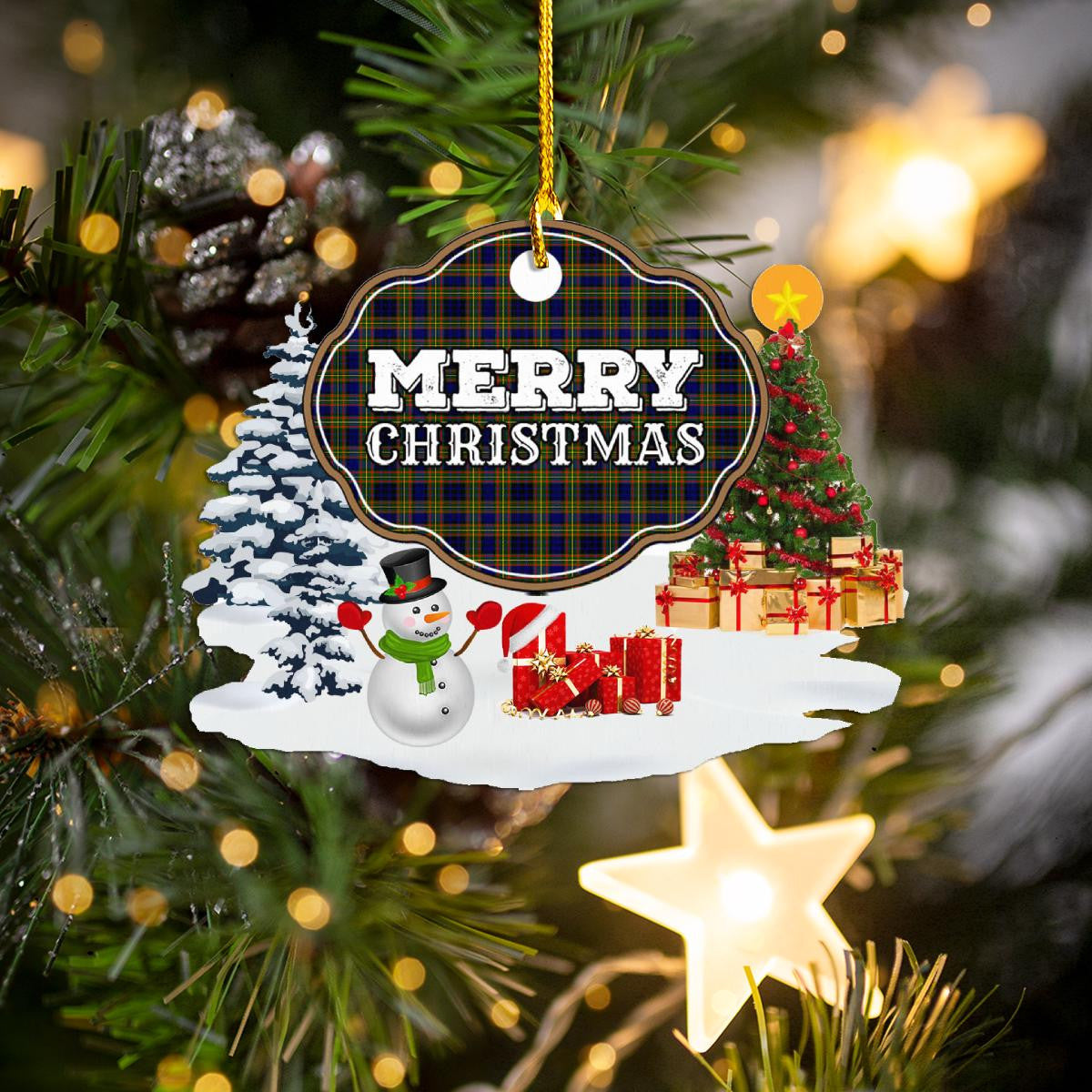 Clan Clelland Modern "Merry Christmas" Tartan Acrylic Ornament IK78 Clelland Modern Tartan Tartan Christmas   