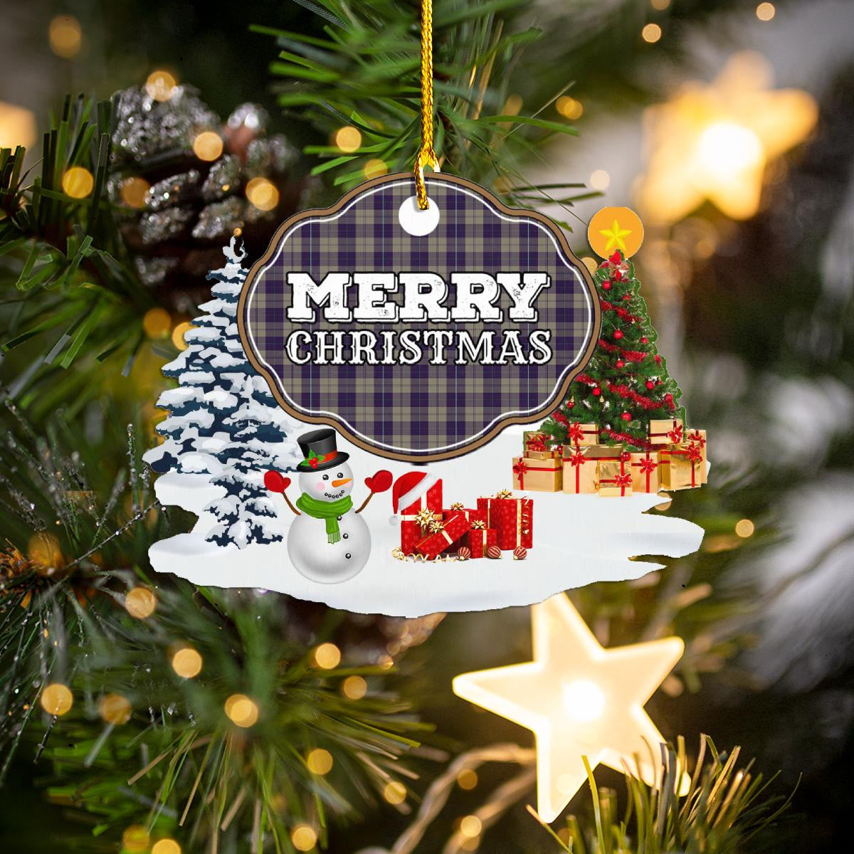 Clan Cunningham Dress Blue Dancers "Merry Christmas" Tartan Acrylic Ornament KZ85 Cunningham Dress Blue Dancers Tartan Tartan Christmas   