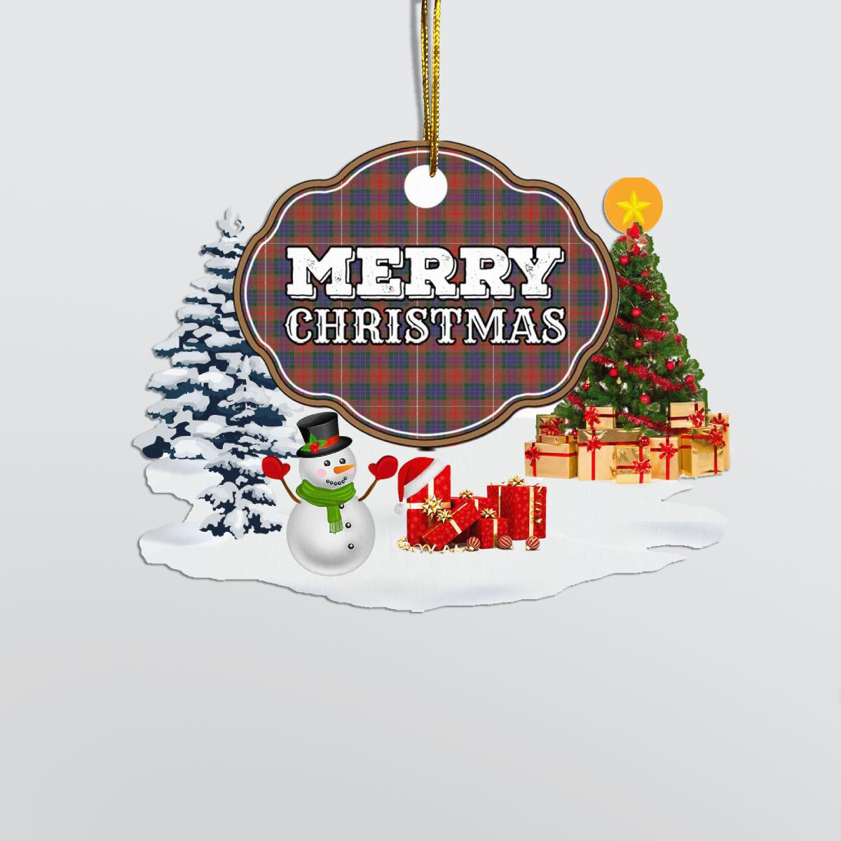 Clan Fraser Hunting Modern "Merry Christmas" Tartan Acrylic Ornament GH13 Fraser Hunting Modern Tartan Tartan Christmas   