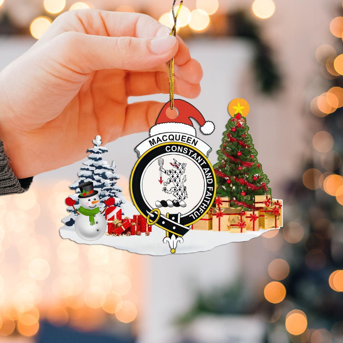 Clan MacQueen Crest Tartan Acrylic Christmas Ornament GQ66 MacQueen Tartan Tartan Christmas   