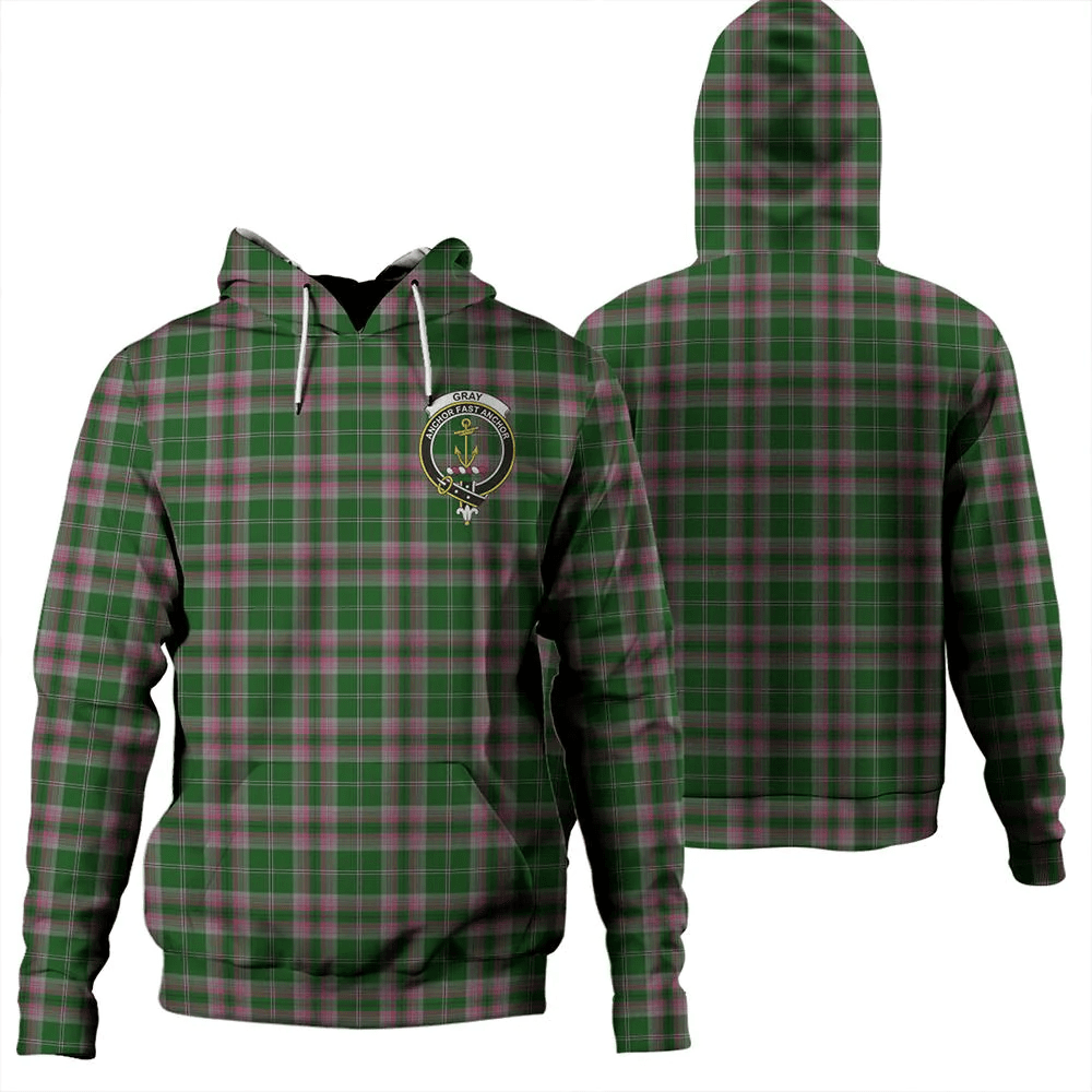 Clan Gray Tartan Hoodie Crest F7D2MKND-1 Gray Tartan Hoodies   