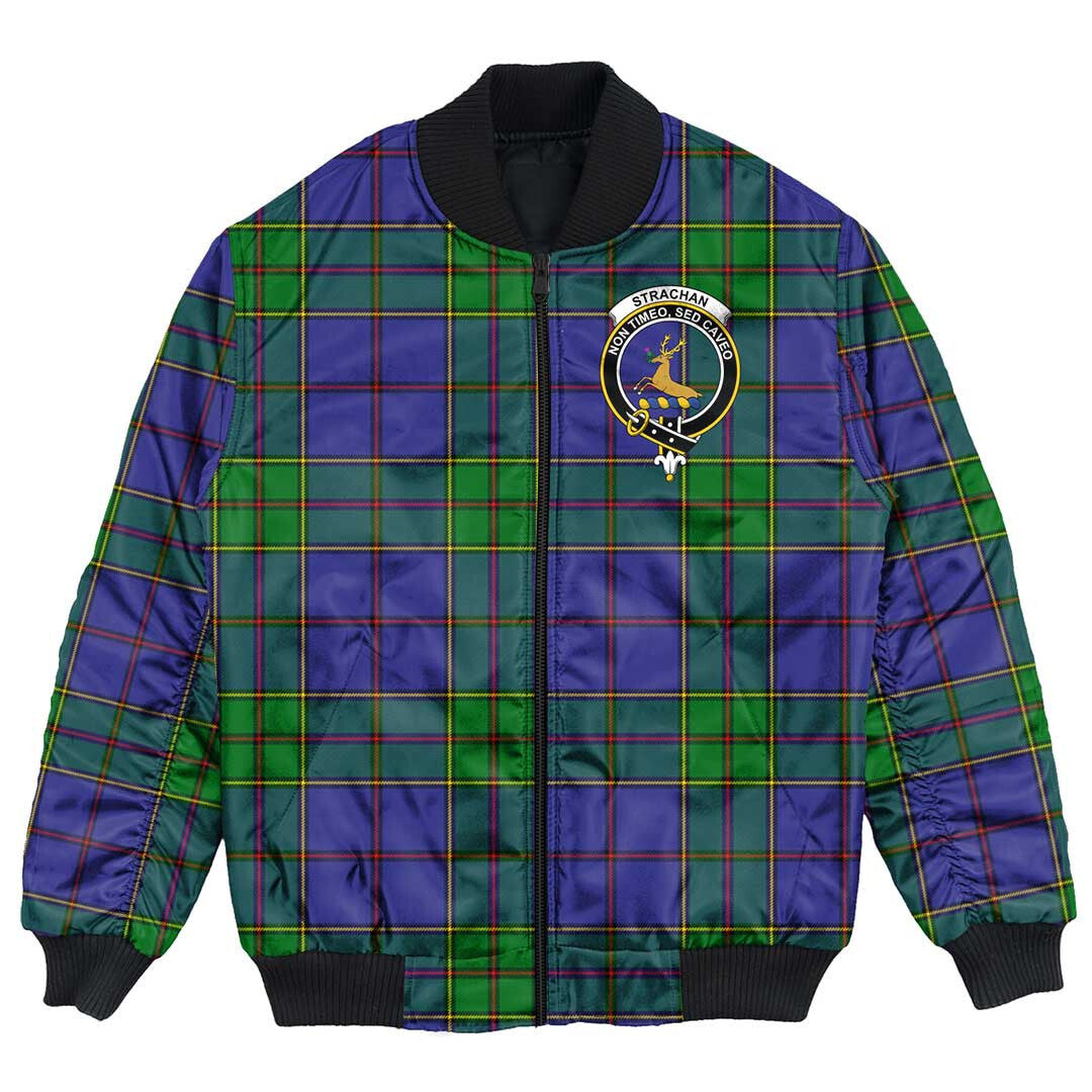 Clan Strachan Tartan Crest Bomber Jacket KZ90 Strachan Tartan Tartan Bomber Jacket   