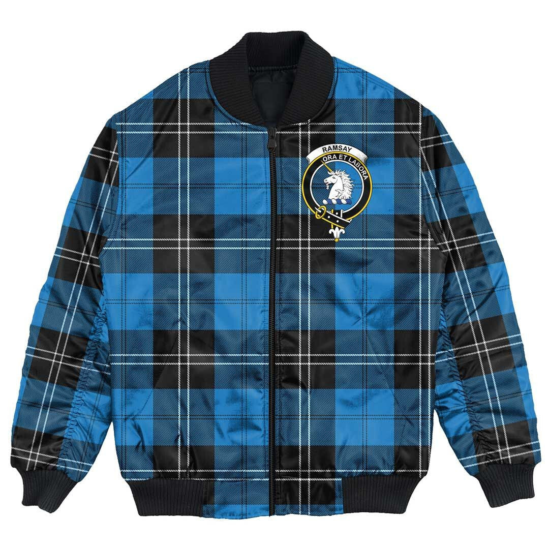 Clan Ramsay Blue Ancient Tartan Crest Bomber Jacket YP44 Ramsay Blue Ancient Tartan Tartan Bomber Jacket   